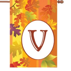 28 In. Fall Monogram Flag - V