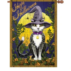 28 In. Halloween House Flag - Candy Corn Cat