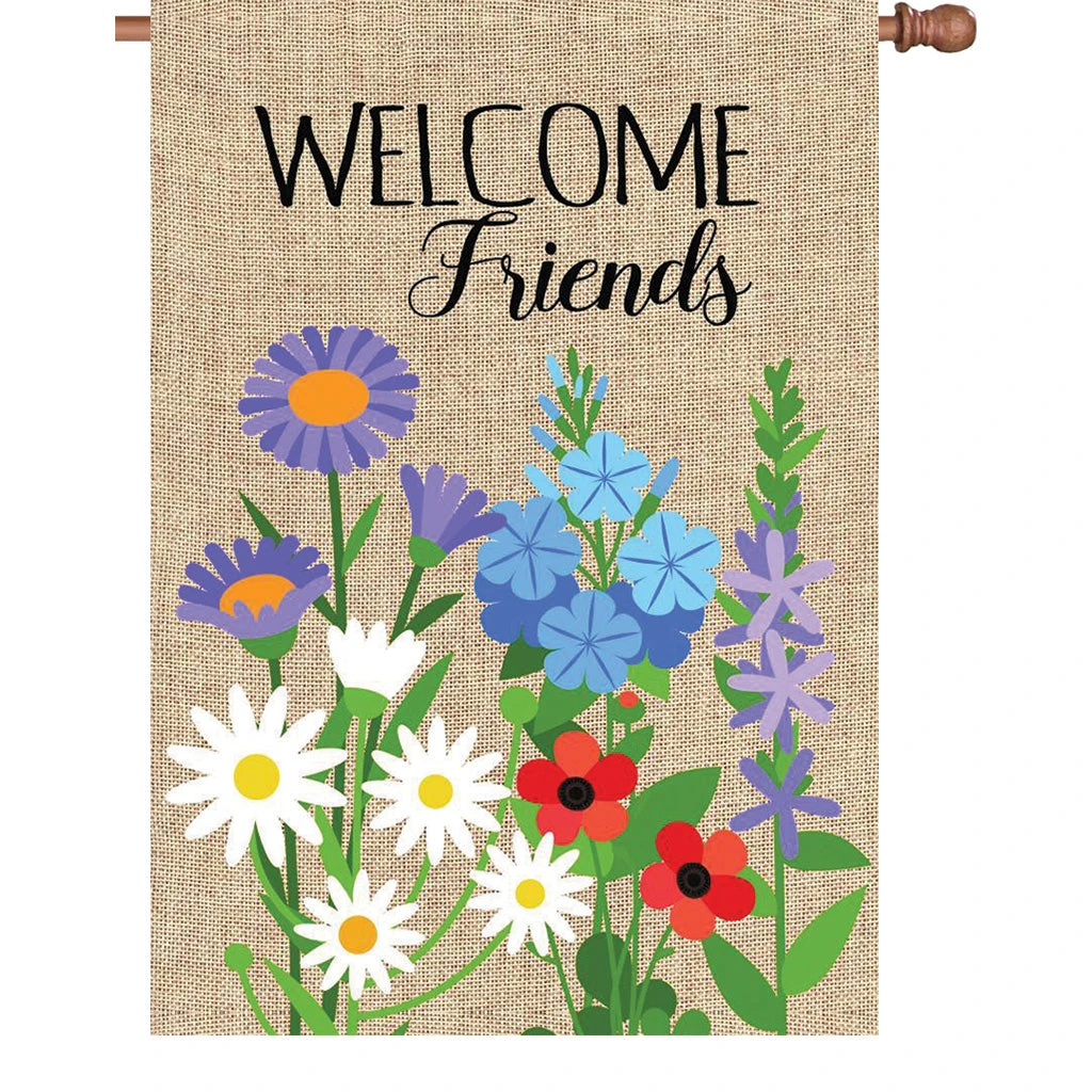 28 In. Flag - Welcome Friends Flowers 3 28 In. Flag - Welcome Friends Flowers