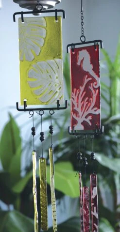 Silhouette Glass Wind Chime - Coral -SkyHigh Kites 81169 81168 Leaf CoralGlassChimes2